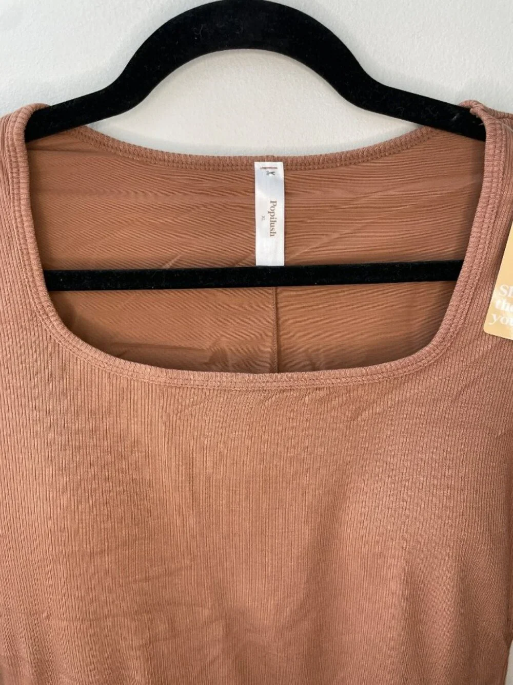 Popilush Built-In Bra Shapewear Brown Ribbed Midi Dress Built-in-Shorts Sz XL NW - Picture 4 of 8
